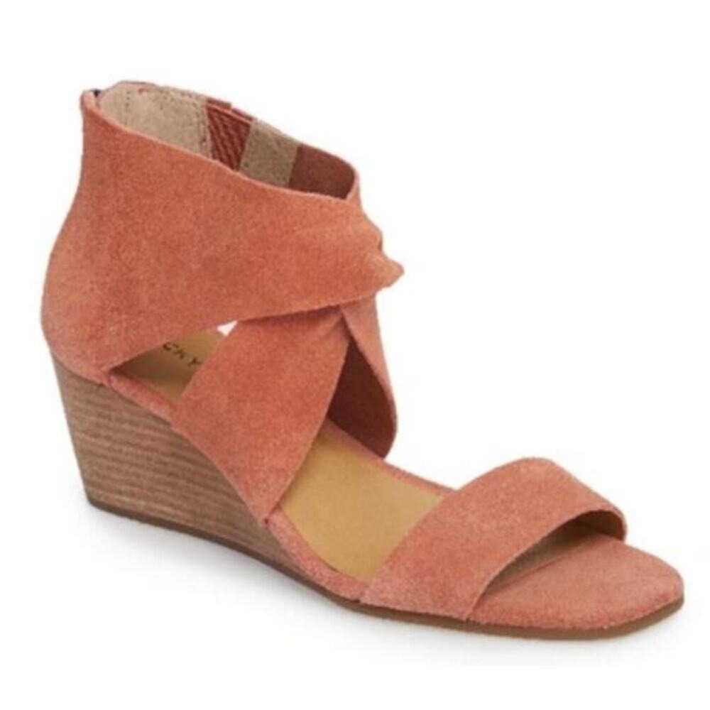 Lucky Brand Sandals 9.5 Tammanee Suede Wedge Boho Canyon Rose Ankle Strap